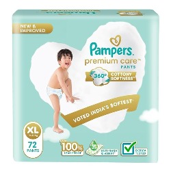 pampers premium care pant style baby diapers | extra large (xl size) | 72 count | voted india's softest | all in 1 with 360 cottony softness diapers | 12 17kg
